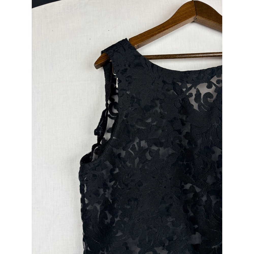 Banana Republic Womens Black Floral Lace V-Neck Sleeveless Shell M Top Sheer - Picture 8 of 13